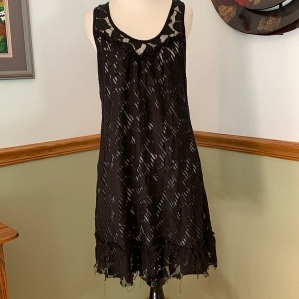 Daytrip Black Lace overlay Racerback Raw Hem Tank Dress
